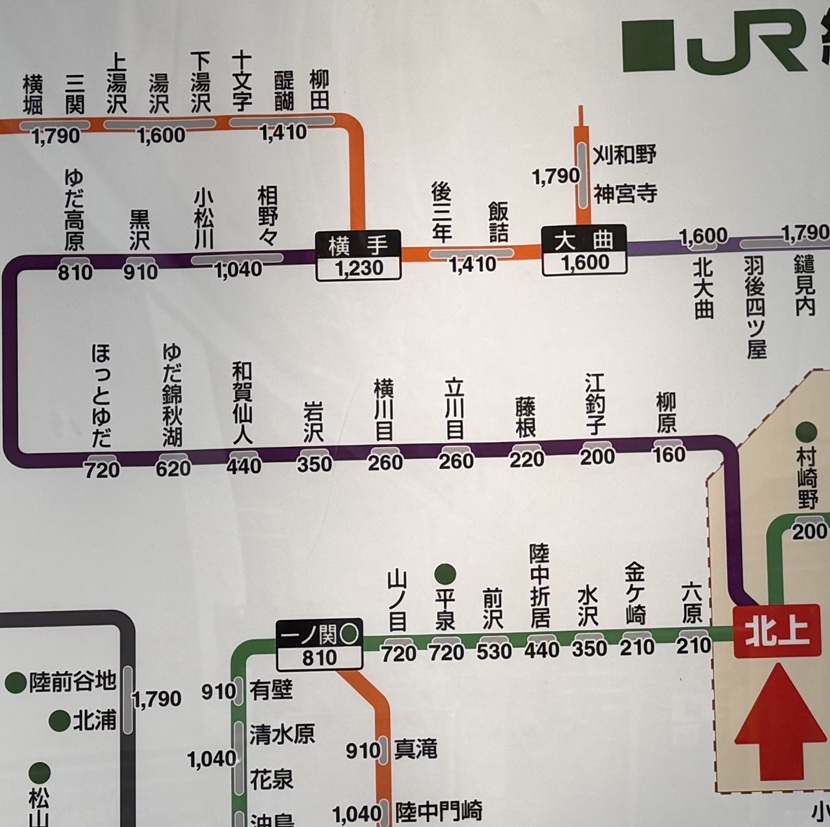 北上駅 北上線の路線図（全体）