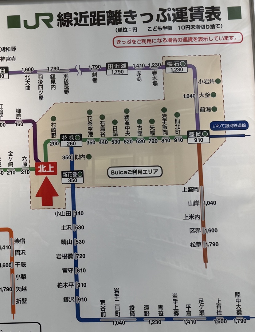 北上駅 在来線の路線図（右半分）