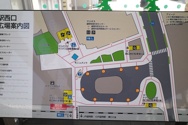 盛岡駅西口の高速バス乗り場のレイアウト図