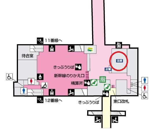 一ノ関駅東口の構内図