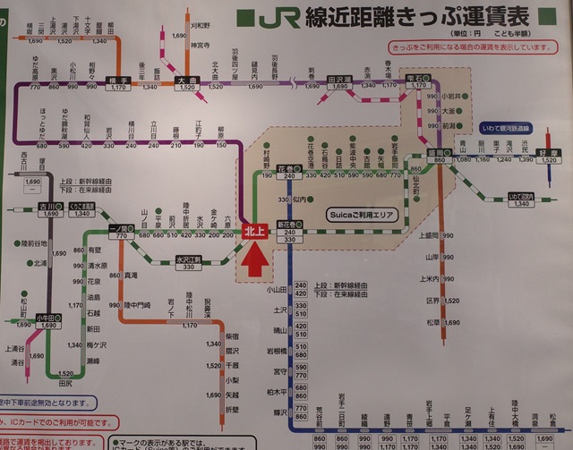 北上駅の路線図の写真
