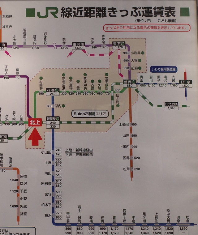 北上駅の路線図の写真