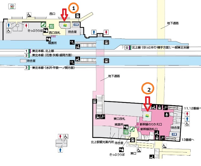 北見駅のコンビニの場所の構内図