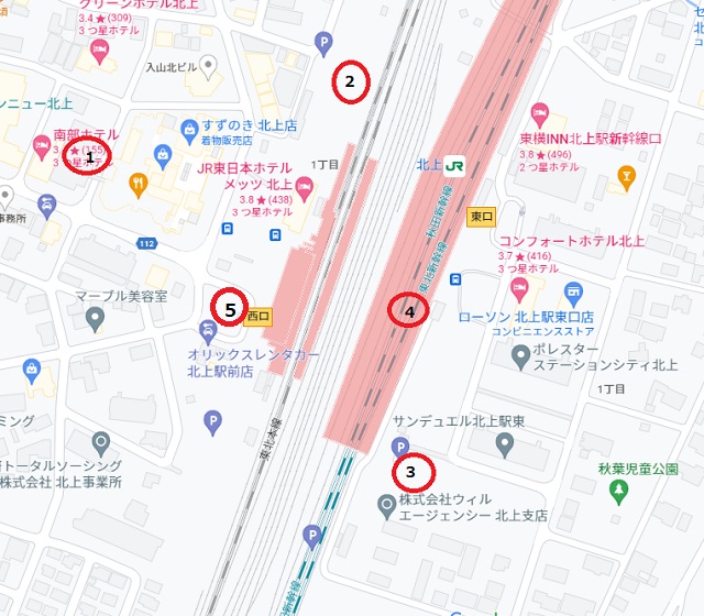 北上駅駐車場マップの写真