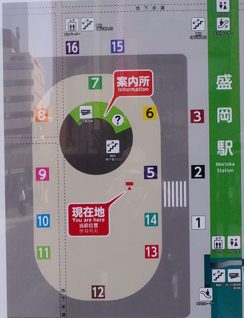 盛岡駅の路線バスの乗り場のレイアウト図