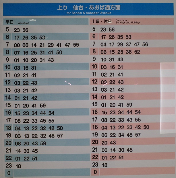 本塩釜駅の上りの時刻表の駅に掲示の写真