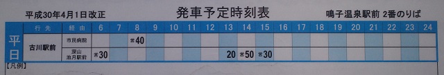 鳴子温泉駅のバスの時刻表の写真