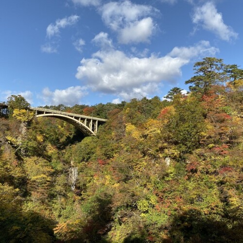 iphone11proで鳴子峡の遊歩道から鳴子峡を望んだ風景写真