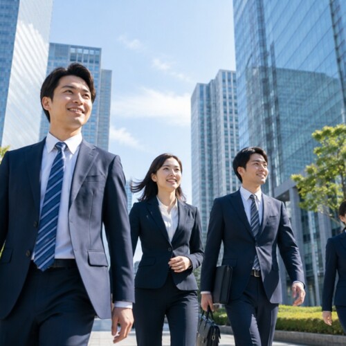 勢いよく成長し躍進する企業をイメージしたビジネスパーソン