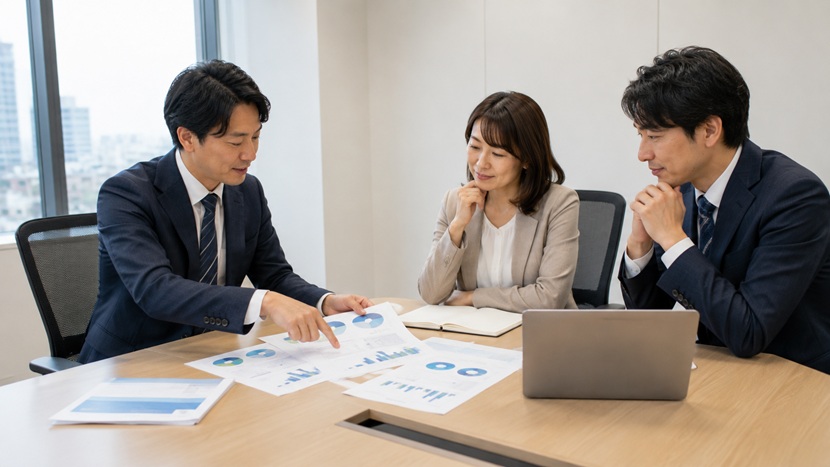 資料の概要を確認して全体像を把握するビジネスシーン