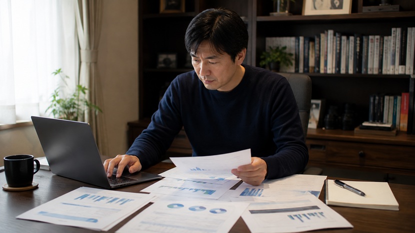 資料から重要なポイントを選び概要をまとめる様子