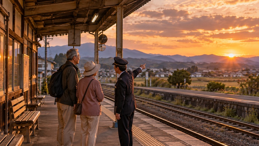 地方駅で旅行客に景色のよい場所を案内する駅員の粋な計らい
