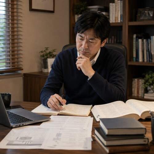 「悦に浸る」の意味や使い方を考えている日本人男性