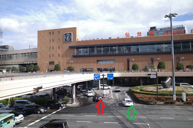 仙台駅西口の一般車とタクシーの進入経路