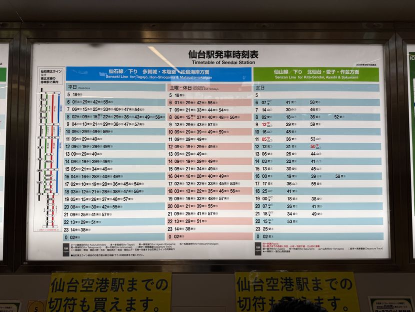 仙台駅の仙山線の時刻表