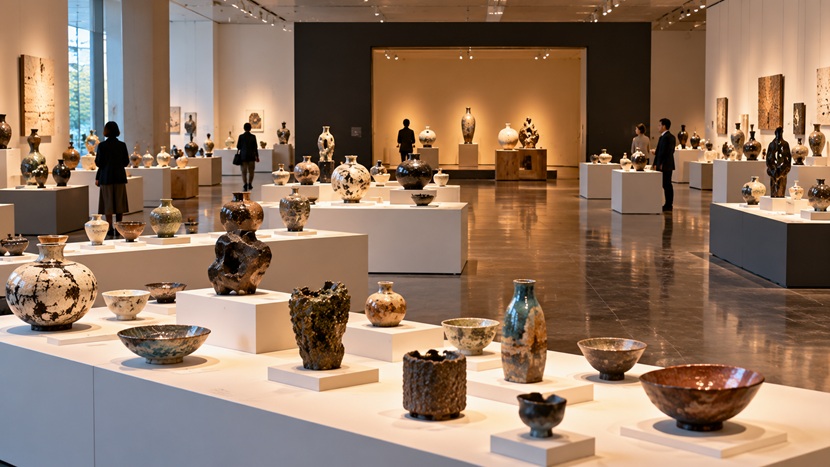 評価段階ごとに展示された陶芸コンクールの作品