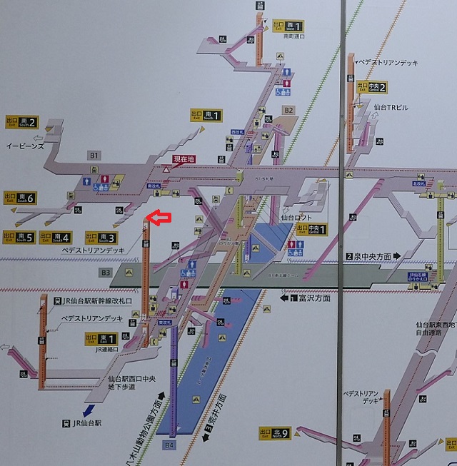 仙台駅地下鉄の構内図の写真