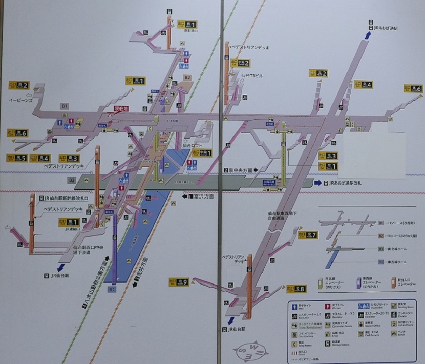 仙台駅地下鉄の構内図の写真