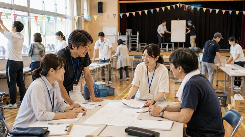 地域イベントの開催に向けて準備を進める住民やスタッフ