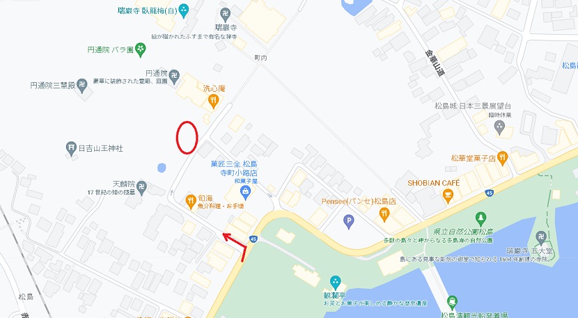 円通院脇の駐車場の位置情報