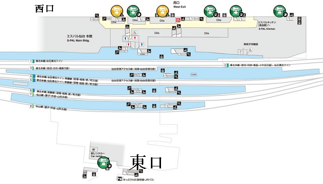仙台駅の一階のコインロッカーの配置図