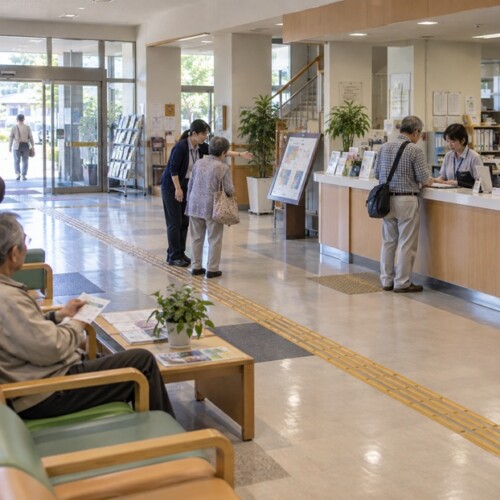 利用者が施設を使いやすいよう案内する公共施設のスタッフ