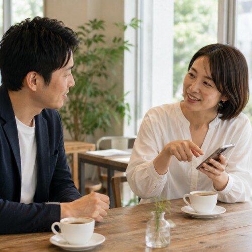 近々会う予定について話している男女