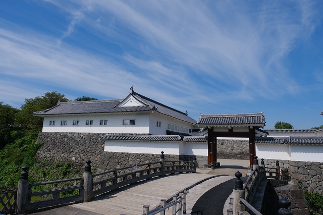 東大手門を外から橋も含めてみた写真