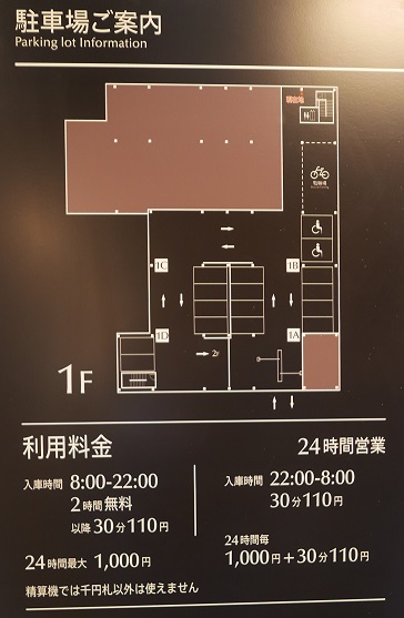 ミライニの駐車場の料金案内の写真