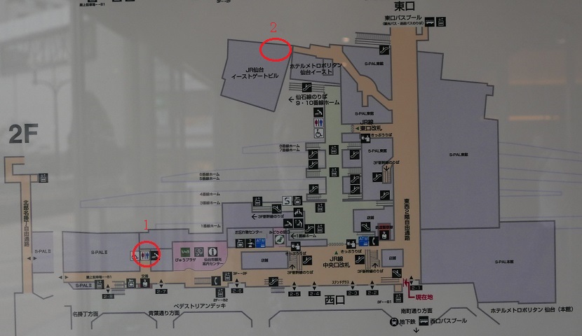 仙台駅構内図でのトイレの場所