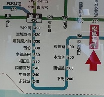 松島海岸駅から仙台駅までの路線図