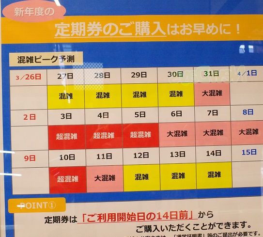 千旦駅みどりの窓口の混雑予想