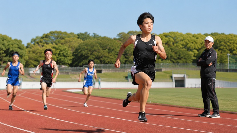 陸上競技で優れた運動能力を発揮する少年