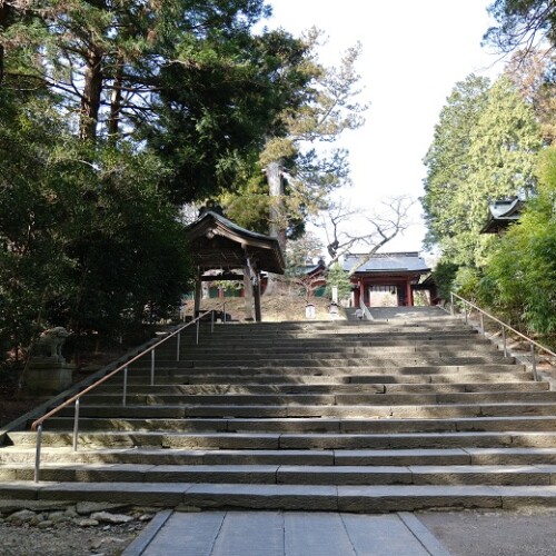 塩釜神社の山道の階段の写真