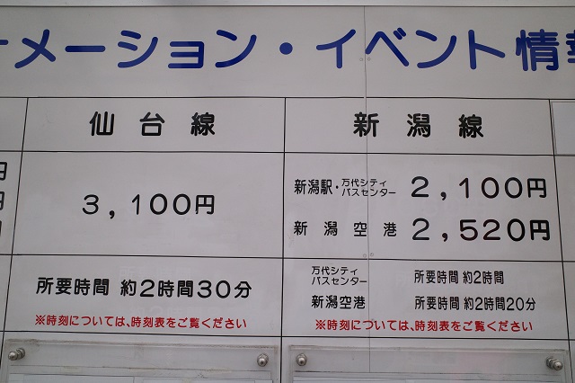 高速バス料金の一例