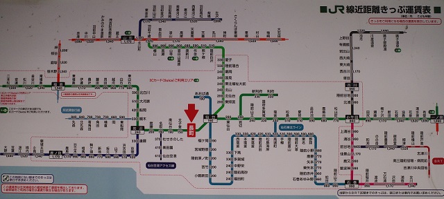 長町駅の駅掲示の路線図