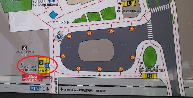 盛岡駅西口のタクシー乗り場の案内図