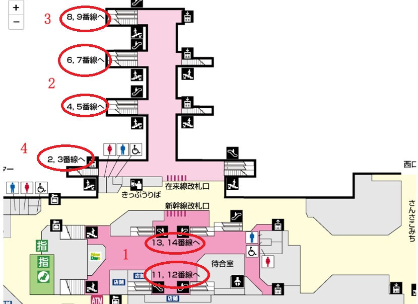 盛岡駅2階 電車乗り場の位置（構内図）