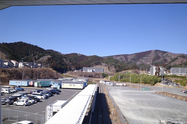 女川駅の二階展望台からの風景写真