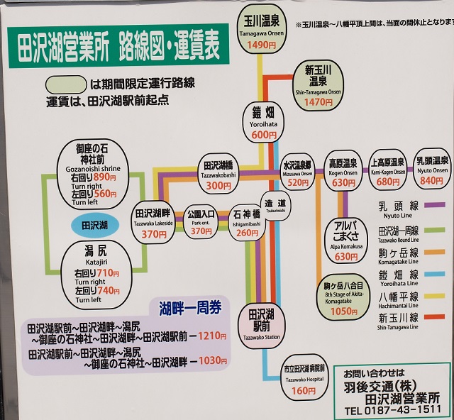田沢湖駅発着バスの路線図の写真