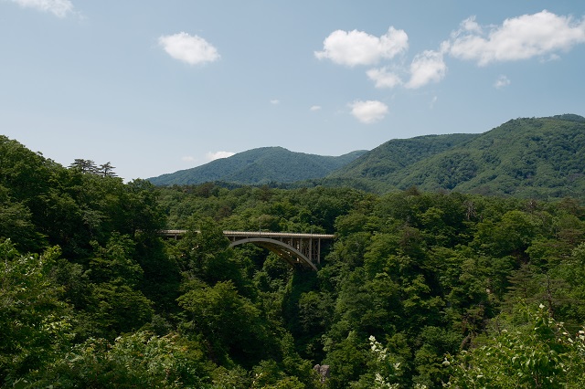 鳴子峡の遊歩道の観光写真