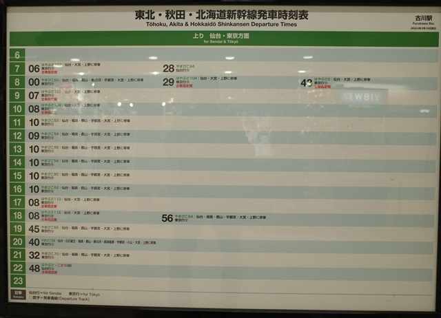 古川駅の新幹線時刻表