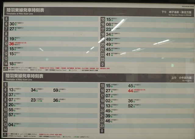 古川駅陸羽東線の時刻表