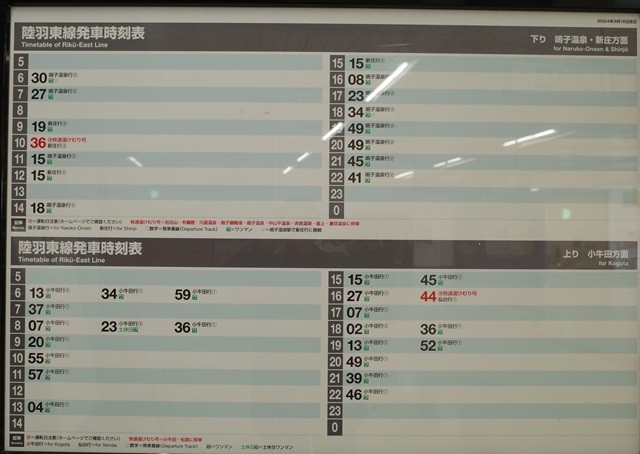 古川駅陸羽東線の時刻表