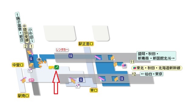 古川駅の構内図でみどりの窓口を確認