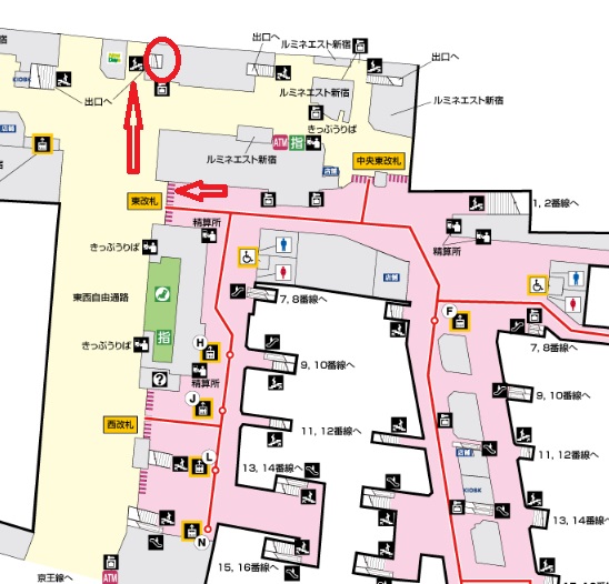 新宿駅の忘れ物の場所の構内図