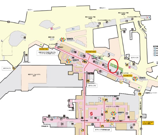 東京駅B1fの構内図とみどりの窓口の場所