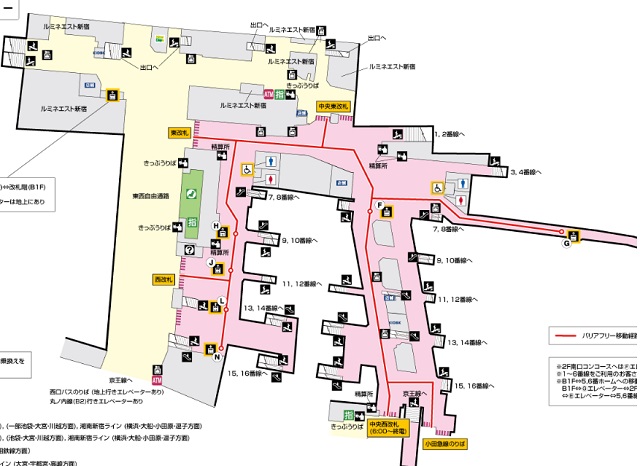 新宿駅地下一階（B1F）の構内図