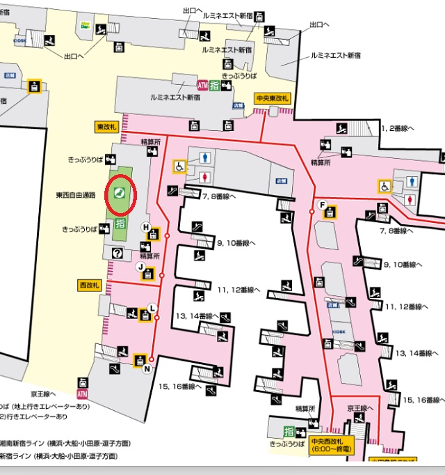 新宿駅B1fの緑の窓口の場所の構内図