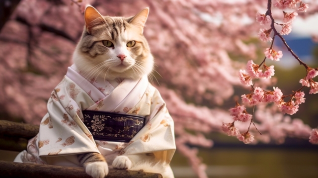 腰を据える猫の写真